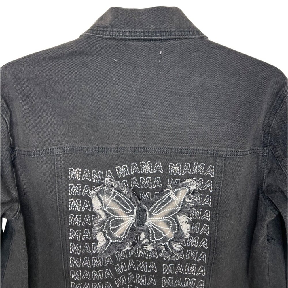 Emmas Expressions "Mama" Embroidered Black Denim Jacket With Butterfly Medium - Picture 11 of 14